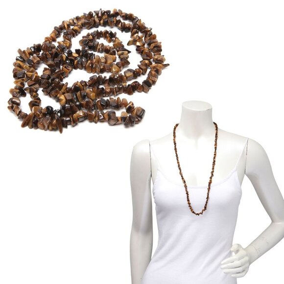 Vintage Tiger Eye Chip Gemstone Necklace Irregular Stone Brown Amber - Picture 1 of 5
